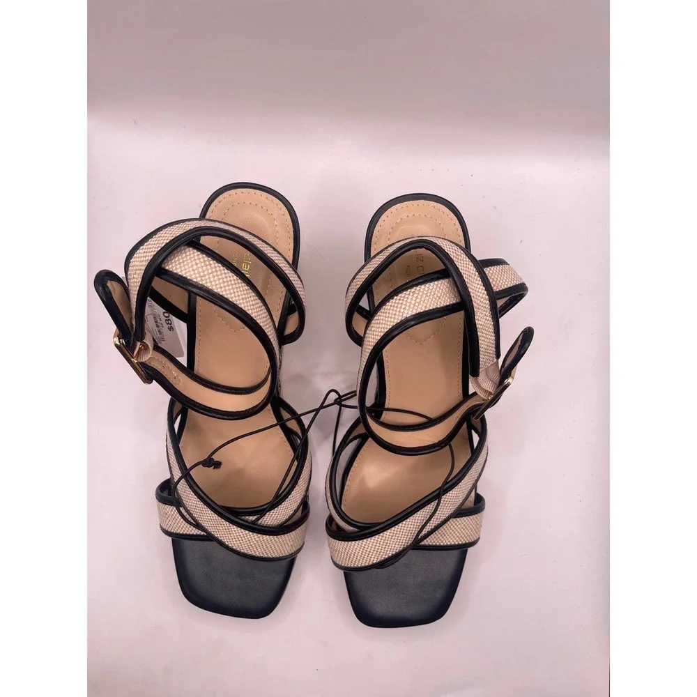 Liz Claiborne Middle Black Multi Espadrille Wedge Sandals Womens 10W Square Toe
